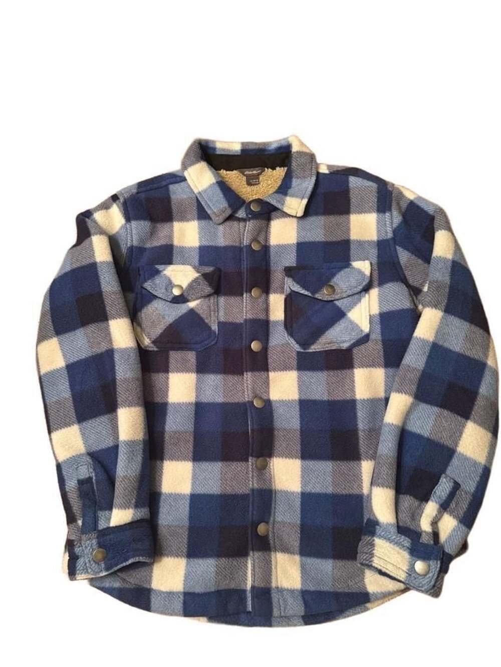 Eddie Bauer Kids Sherpa Lined Snap Front Plaid Shirt Jacket Blue 10/12 h1415